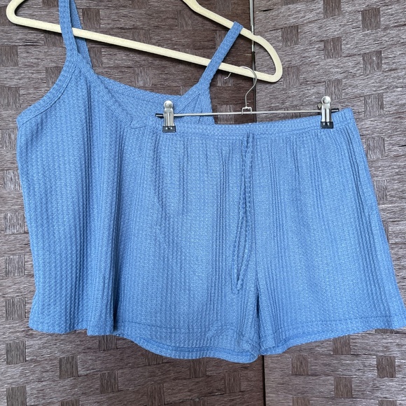 Blue Waffle-Knit Lounge Set (Top + Shorts)--Like New! - Picture 3 of 4